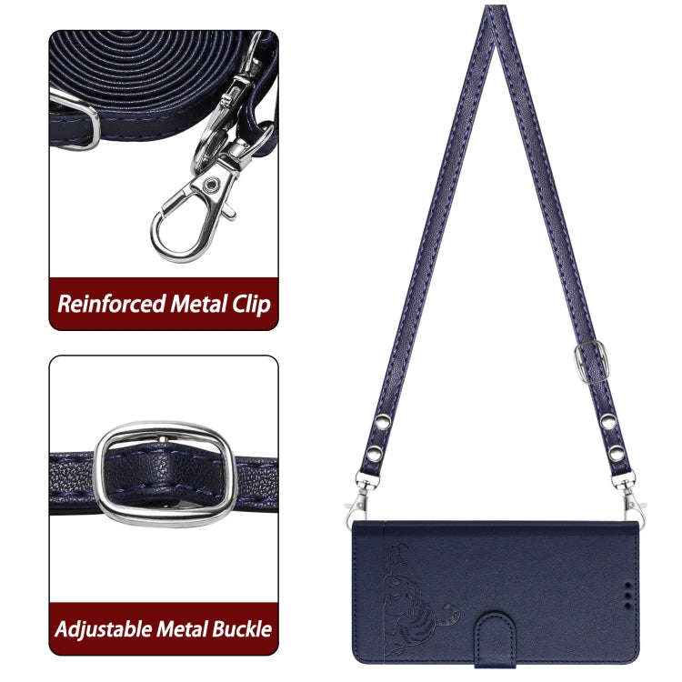 For TCL 40 XL / 40 T T608DL Cat Rat Embossed Pattern RFID Leather Phone Case with Lanyard(Blue)