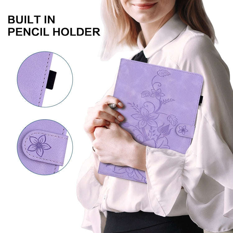 For Lenovo Tab M10 X605 /M10 HD X505 Lily Embossed Leather Tablet Case(Purple)