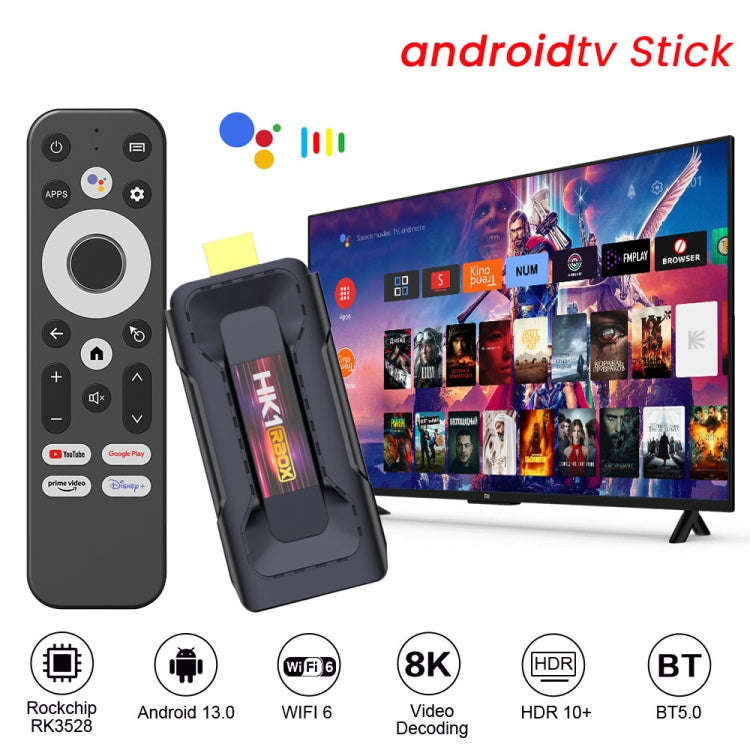 HK1 RBOX D8 RK3528 Android 13.0 Quad Core 8K HD Wifi6 Bluetooth TV Stick, RAM:4GB+32GB(US Plug)