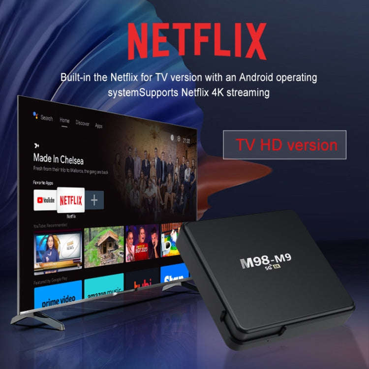 M98-M9 Quad-core ARM Cortex-A53 WiFi Bluetooth 4K HD Android TV Box, RAM:2GB+8GB(EU Plug)
