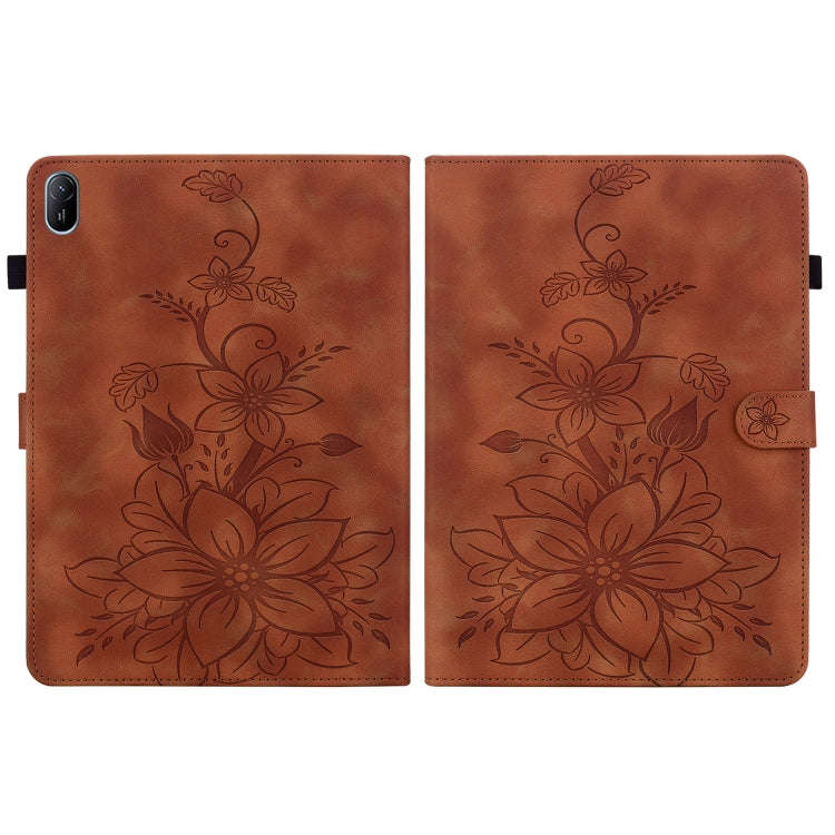 For Huawei MatePad SE 11 2024 Lily Embossed Leather Tablet Case(Brown)