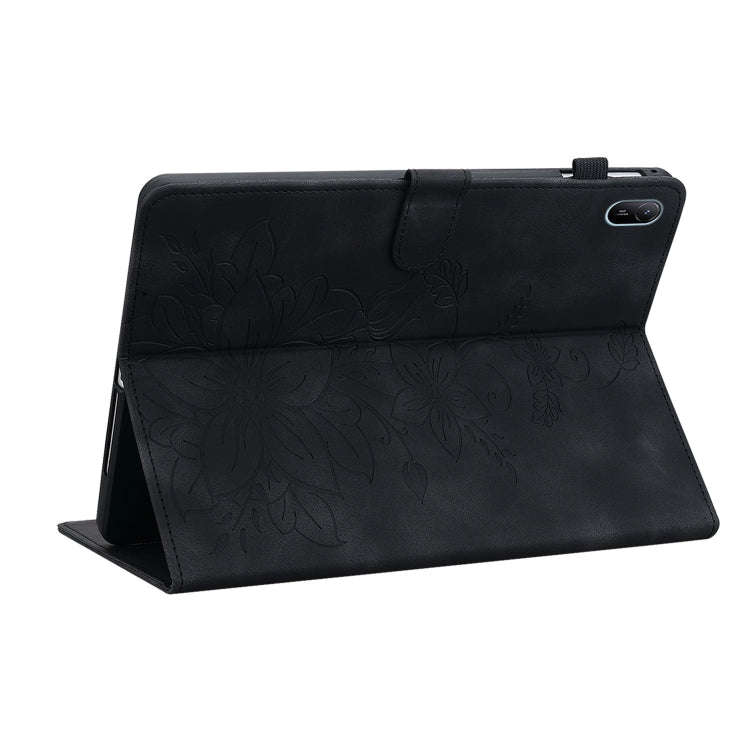 For Huawei MatePad SE 11 2024 Lily Embossed Leather Tablet Case(Black)