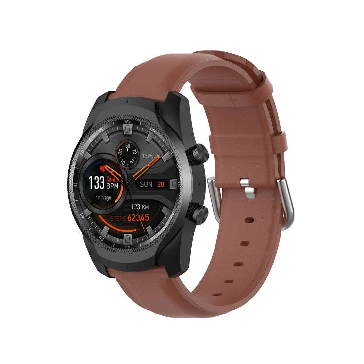 For Ticwatch Pro 2020 22mm Leather Watch Band with Round Tail Buckle(Brown)