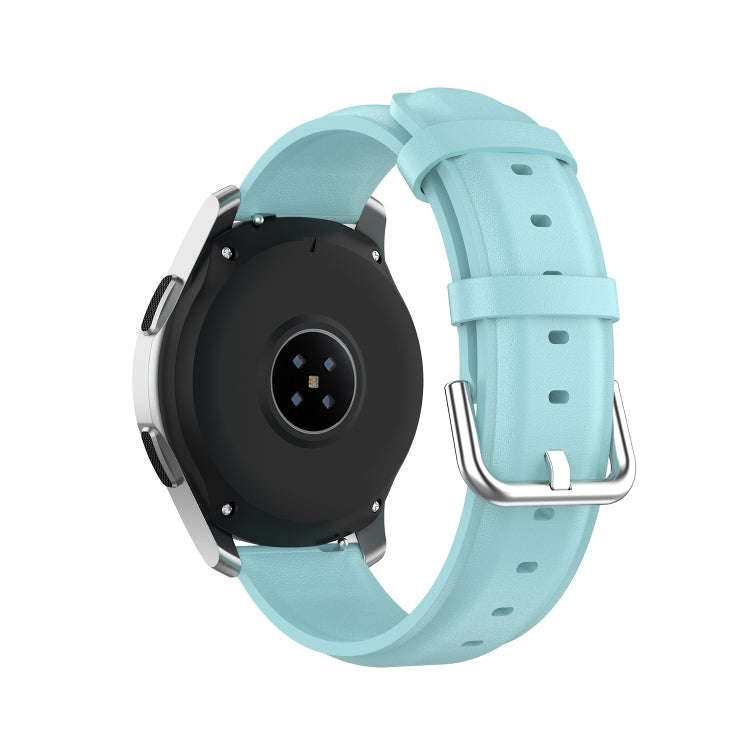 For Samsung Galaxy Watch 3 45mm 22mm Leather Strap with Round Tail Buckle(Light Blue)