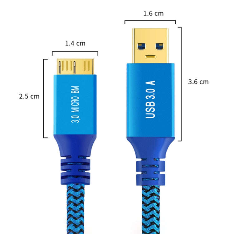 USB 3.0 Male To Micro USB 3.0 Male Braided Cable, Length:0.6m(Blue)
