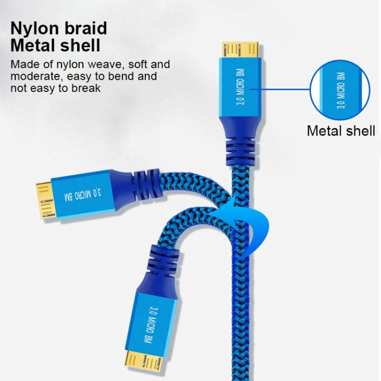 USB 3.0 Male To Micro USB 3.0 Male Braided Cable, Length:0.6m(Blue)