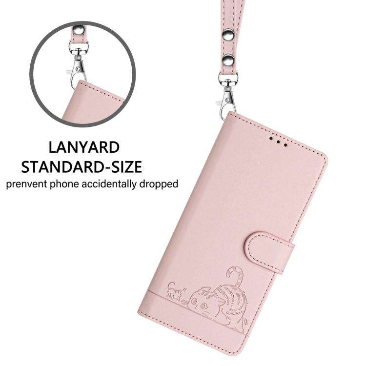 For Oukitel C59 / C59 Pro Cat Rat Embossed Pattern RFID Leather Phone Case with Lanyard(Pink)