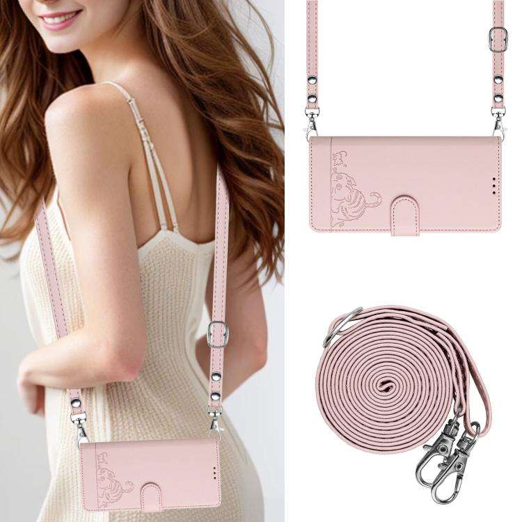 For Oukitel C59 / C59 Pro Cat Rat Embossed Pattern RFID Leather Phone Case with Lanyard(Pink)