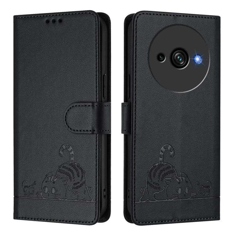 For Oukitel C59 / C59 Pro Cat Rat Embossed Pattern RFID Leather Phone Case with Lanyard(Black)