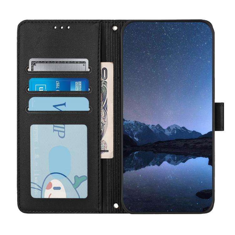 For Oukitel C59 / C59 Pro Cat Rat Embossed Pattern RFID Leather Phone Case with Lanyard(Black)