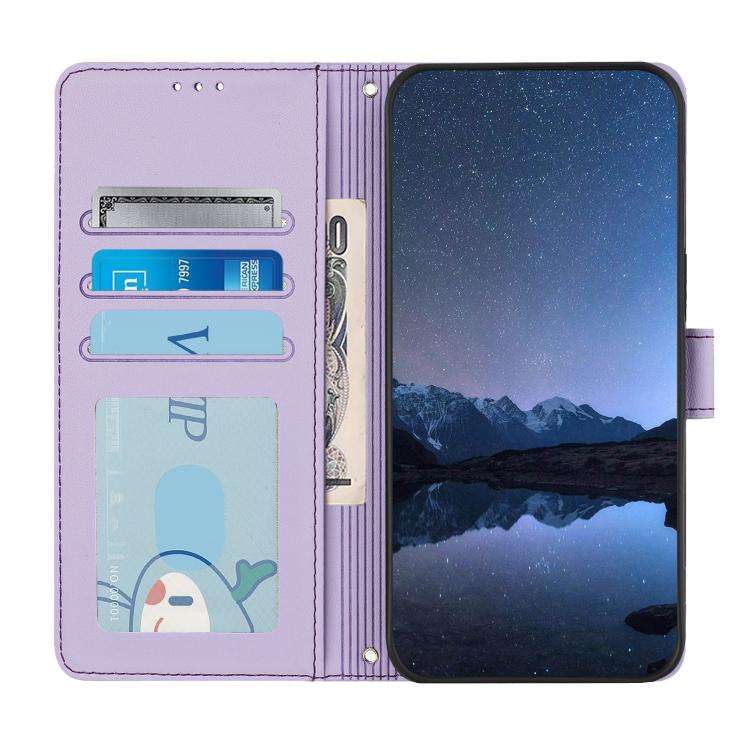 For Oukitel C59 / C59 Pro Cat Rat Embossed Pattern RFID Leather Phone Case with Lanyard(Purple)