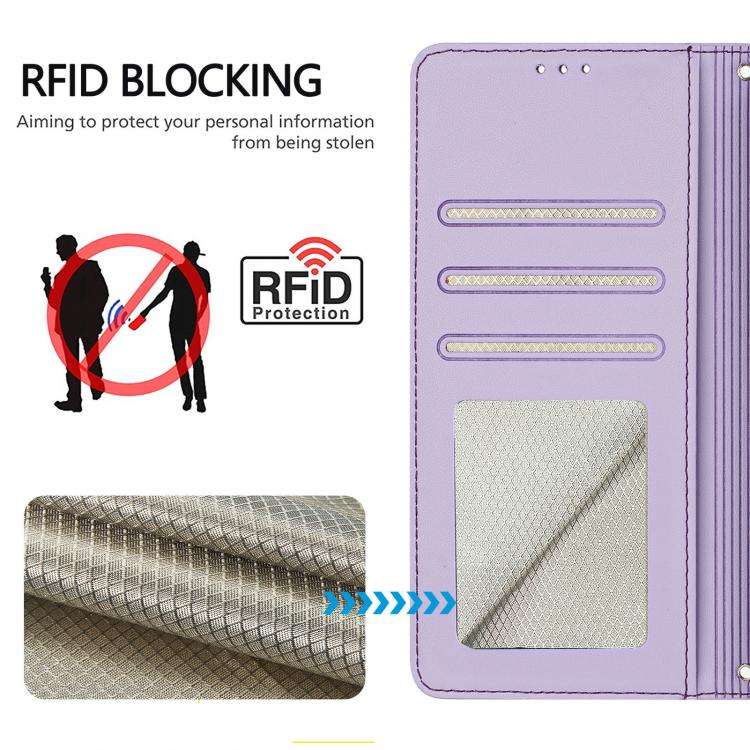 For Oukitel C59 / C59 Pro Cat Rat Embossed Pattern RFID Leather Phone Case with Lanyard(Purple)