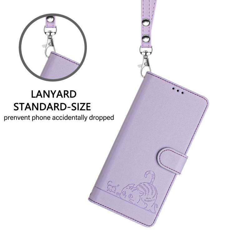 For Oukitel C59 / C59 Pro Cat Rat Embossed Pattern RFID Leather Phone Case with Lanyard(Purple)