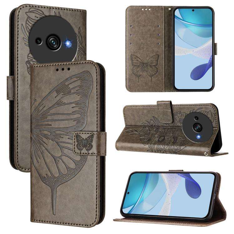 For Oukitel C59 / C59 Pro Embossed Butterfly Leather Phone Case(Grey)