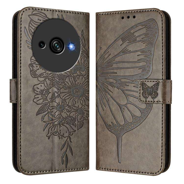 For Oukitel C59 / C59 Pro Embossed Butterfly Leather Phone Case(Grey)
