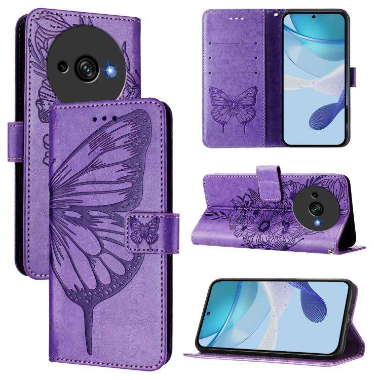 For Oukitel C59 / C59 Pro Embossed Butterfly Leather Phone Case(Purple)