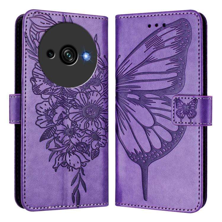 For Oukitel C59 / C59 Pro Embossed Butterfly Leather Phone Case(Purple)