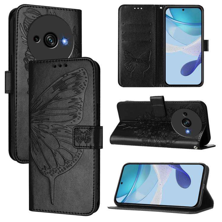 For Oukitel C59 / C59 Pro Embossed Butterfly Leather Phone Case(Black)