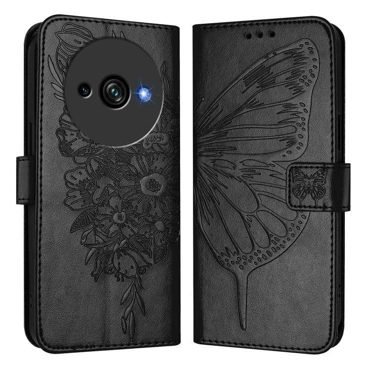 For Oukitel C59 / C59 Pro Embossed Butterfly Leather Phone Case(Black)