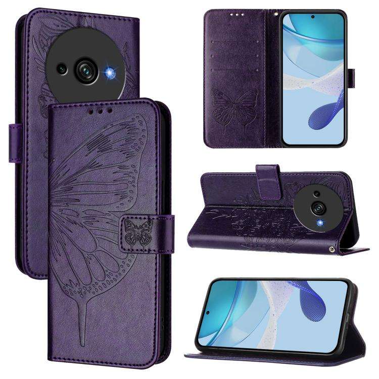 For Oukitel C59 / C59 Pro Embossed Butterfly Leather Phone Case(Dark Purple)
