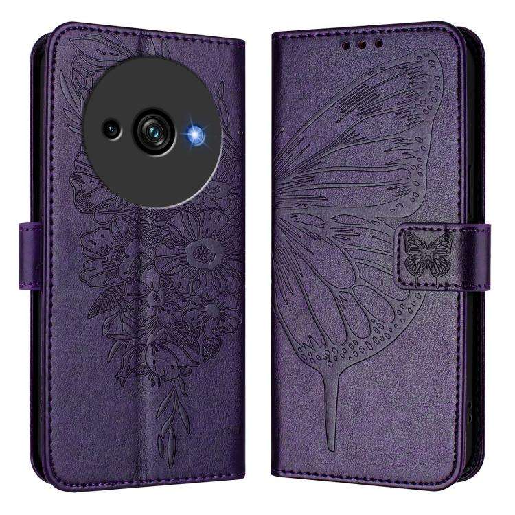 For Oukitel C59 / C59 Pro Embossed Butterfly Leather Phone Case(Dark Purple)