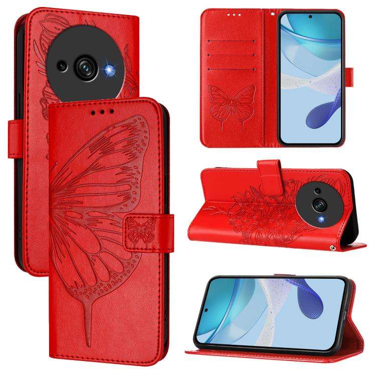 For Oukitel C59 / C59 Pro Embossed Butterfly Leather Phone Case(Red)