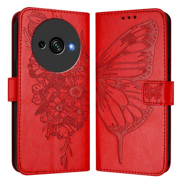 For Oukitel C59 / C59 Pro Embossed Butterfly Leather Phone Case(Red)