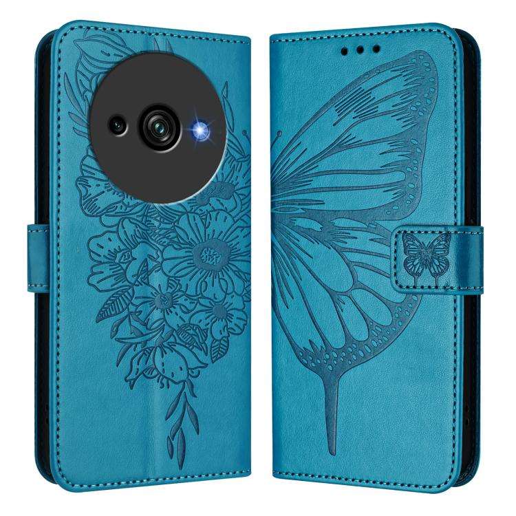 For Oukitel C59 / C59 Pro Embossed Butterfly Leather Phone Case(Blue)