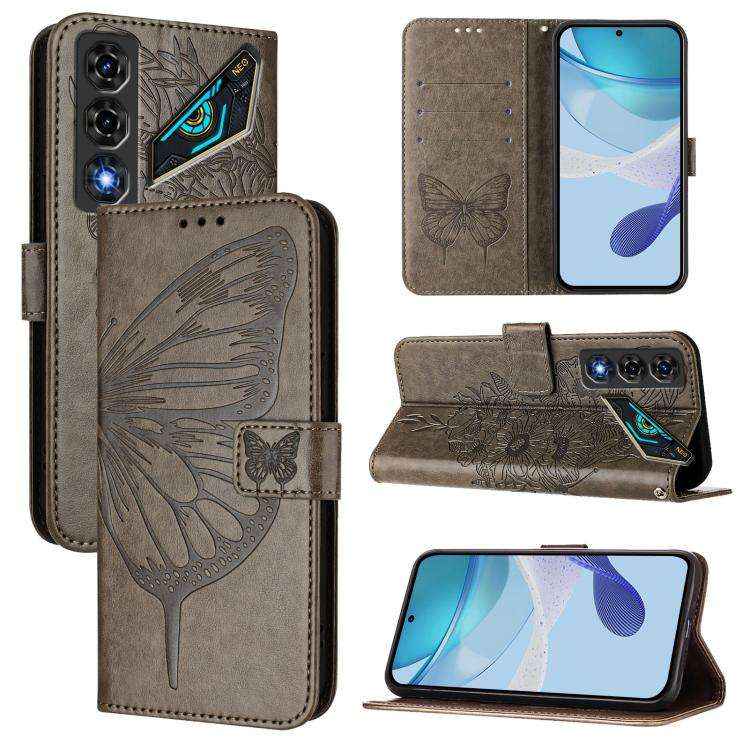 For ZTE nubia Neo 5 5G Embossed Butterfly Leather Phone Case(Grey)