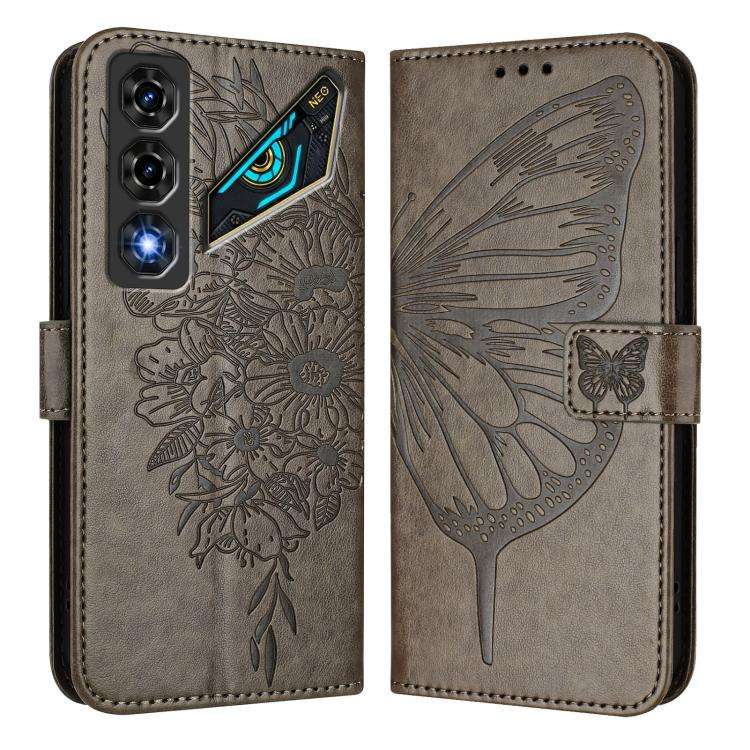 For ZTE nubia Neo 5 5G Embossed Butterfly Leather Phone Case(Grey)