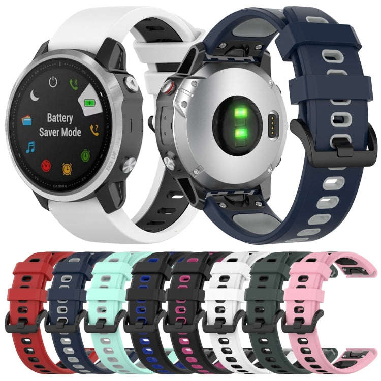 For Garmin Fenix 6 Two-color Silicone Watch Band(Olive Green Black)