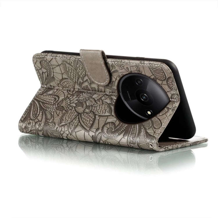 For Xiaomi Redmi A3 Lace Flower Embossing Flip Leather Phone Case(Grey)