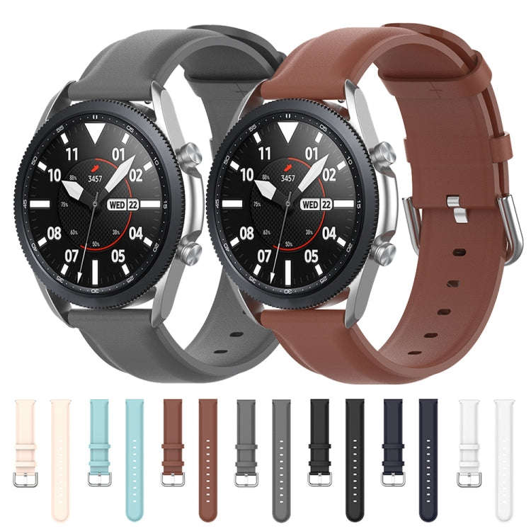 For Galaxy Watch 3 41mm Round Tail Leather Watch Band, Size: Free Size 20mm(Gray)