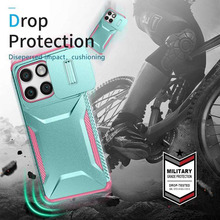 For Motorola Edge 5G 2025 Sliding Camshield Phone Case(Pink + Grey Green)