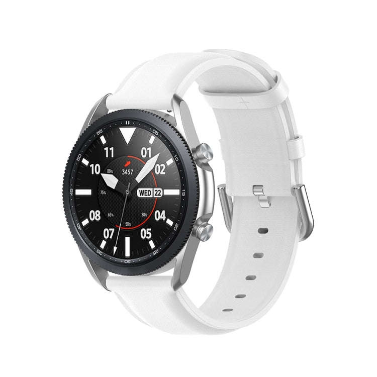 For Galaxy Watch 3 45mm Round Tail Leather Watch Band, Size: Free Size 22mm(White)