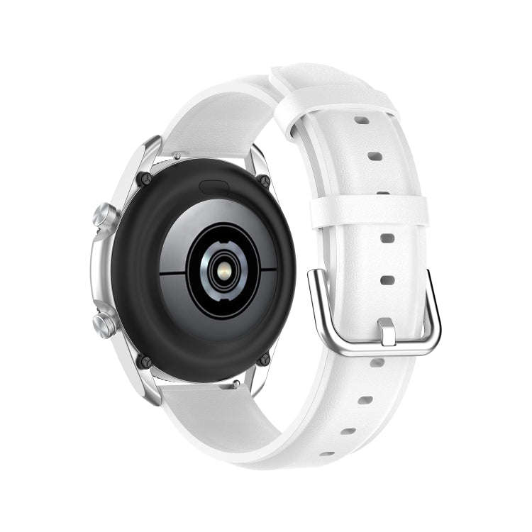 For Galaxy Watch 3 45mm Round Tail Leather Watch Band, Size: Free Size 22mm(White)