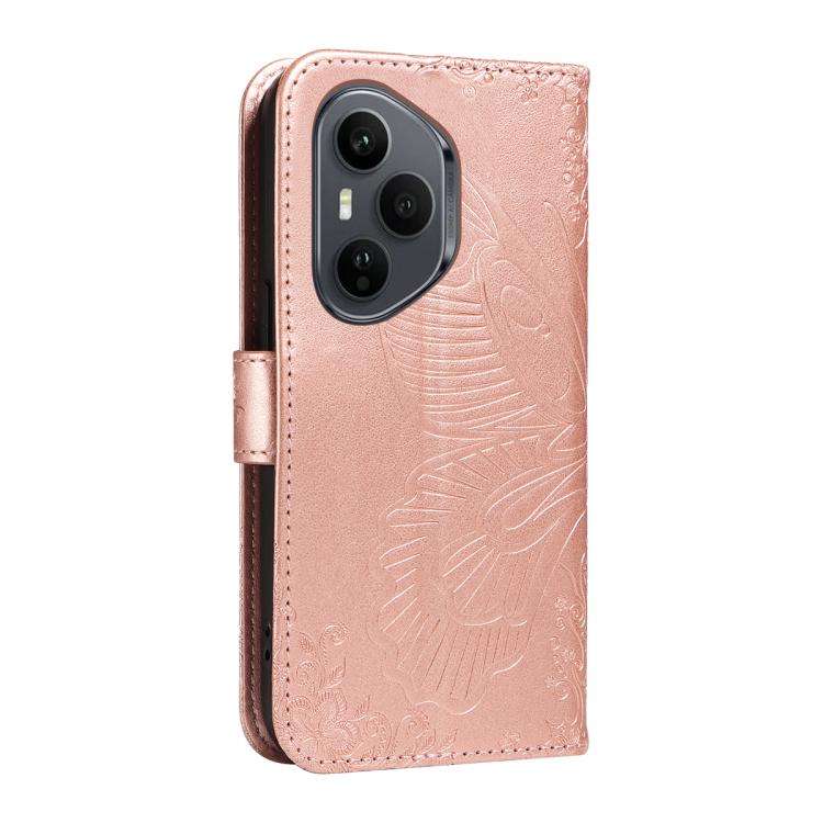 For Honor 400 Pro Global 160.8mm Swallowtail Butterfly Embossed Leather Phone Case(Rose Gold)