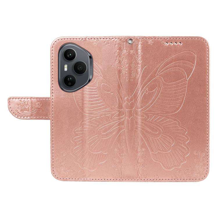 For Honor 400 Pro Global 160.8mm Swallowtail Butterfly Embossed Leather Phone Case(Rose Gold)