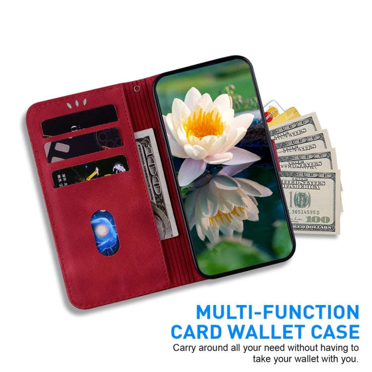 For Motorola Moto G04s / Moto E14 Lotus Embossed Leather Phone Case(Red)