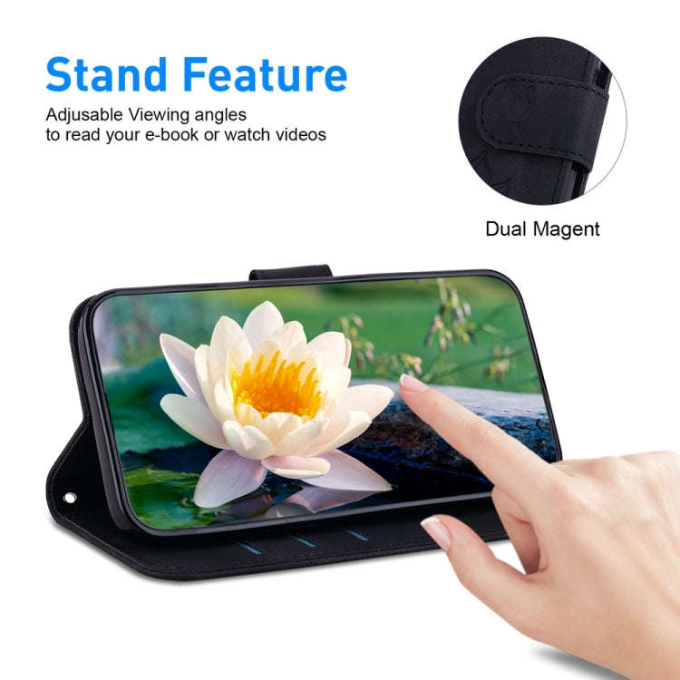 For Motorola Moto G04s / Moto E14 Lotus Embossed Leather Phone Case(Black)