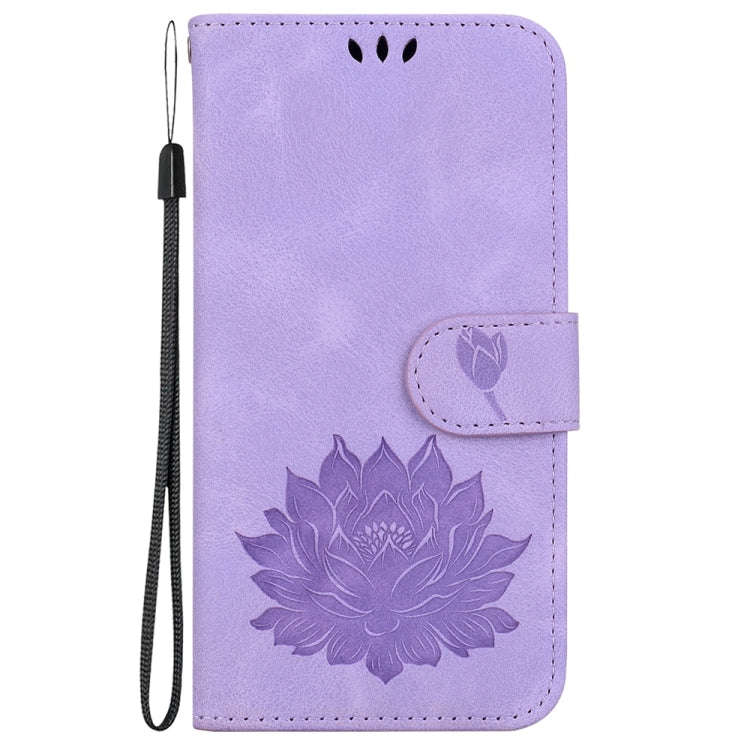 For Motorola Moto G85 Lotus Embossed Leather Phone Case(Purple)