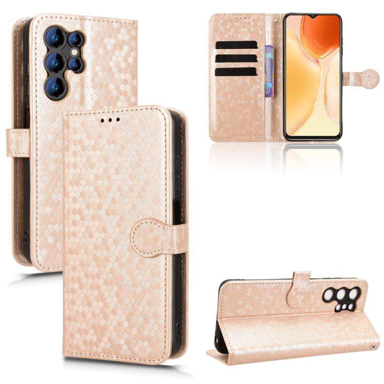 For Oukitel C1 / C1 Pro Honeycomb Dot Texture Leather Phone Case(Gold)