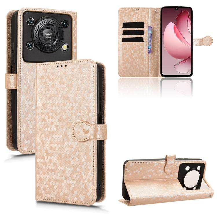 For Oukitel C60 / C60 Pro Honeycomb Dot Texture Leather Phone Case(Gold)