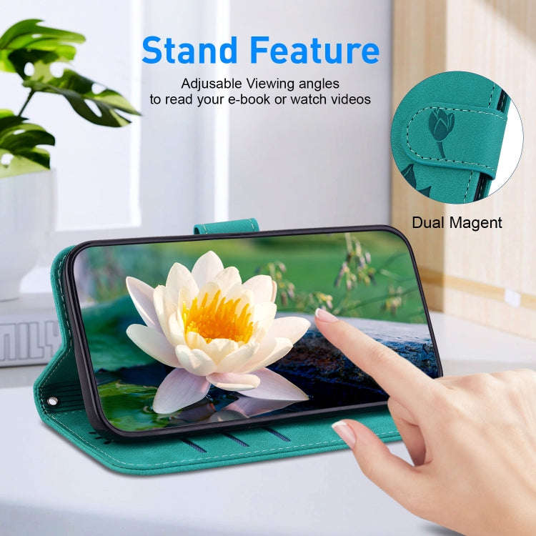 For Honor Magic6 Pro Lotus Embossed Leather Phone Case(Green)