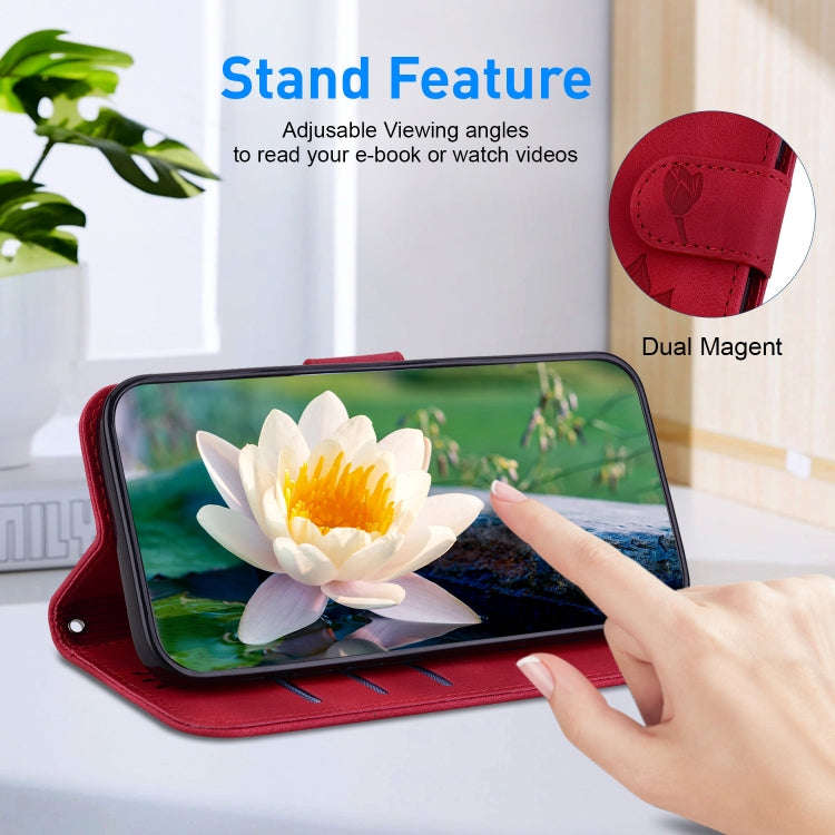 For Honor 200 Pro Lotus Embossed Leather Phone Case(Red)