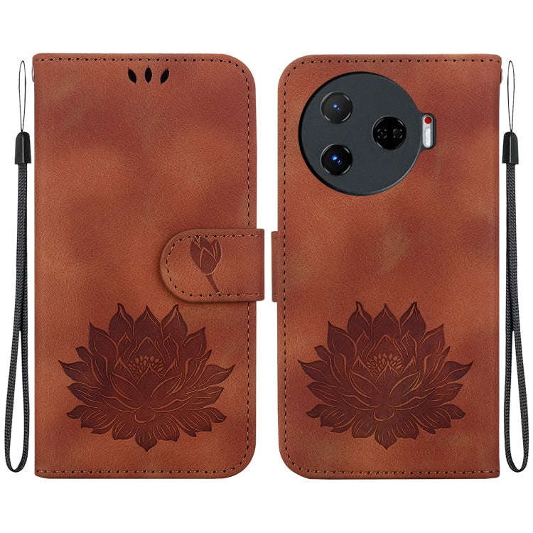 For Tecno Camon 30 Pro Lotus Embossed Leather Phone Case(Brown)