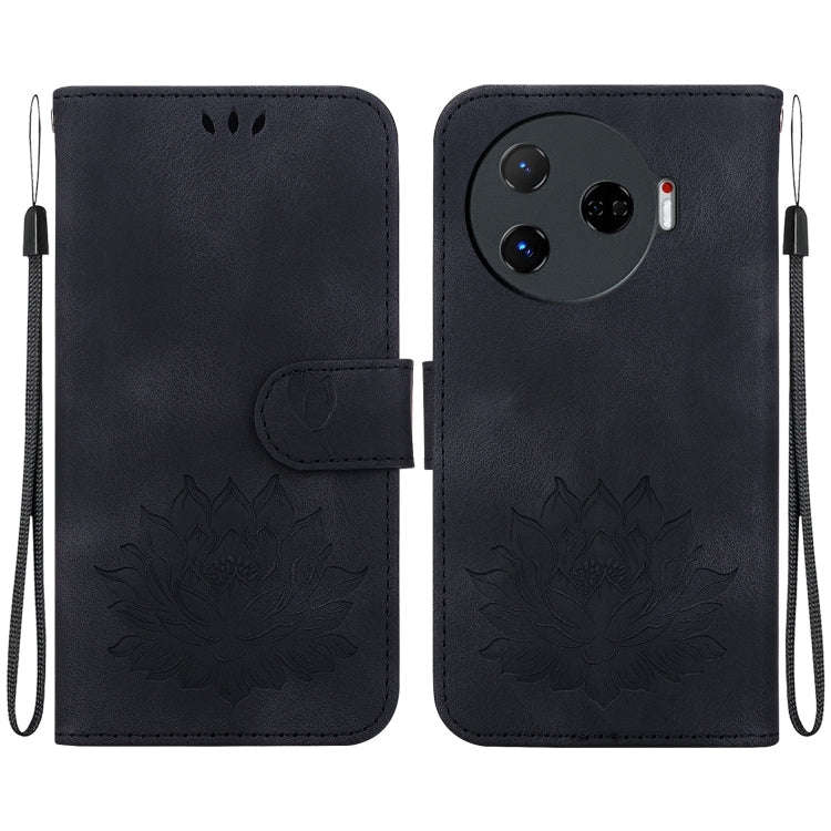 For Tecno Camon 30 Pro Lotus Embossed Leather Phone Case(Black)