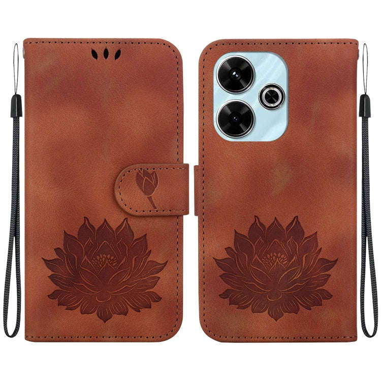 For Redmi 13 4G Lotus Embossed Leather Phone Case(Brown)