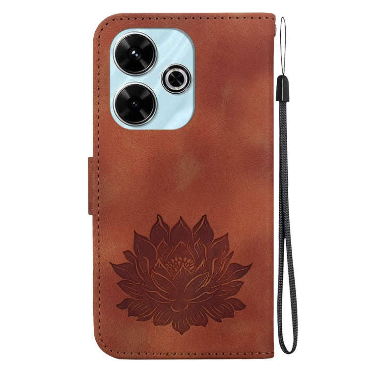 For Redmi 13 4G Lotus Embossed Leather Phone Case(Brown)