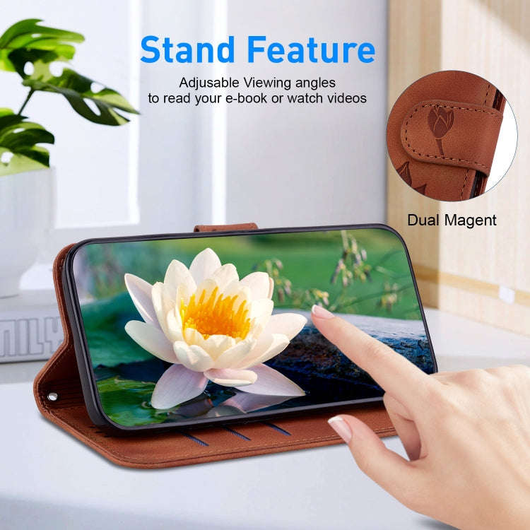 For Redmi 13 4G Lotus Embossed Leather Phone Case(Brown)